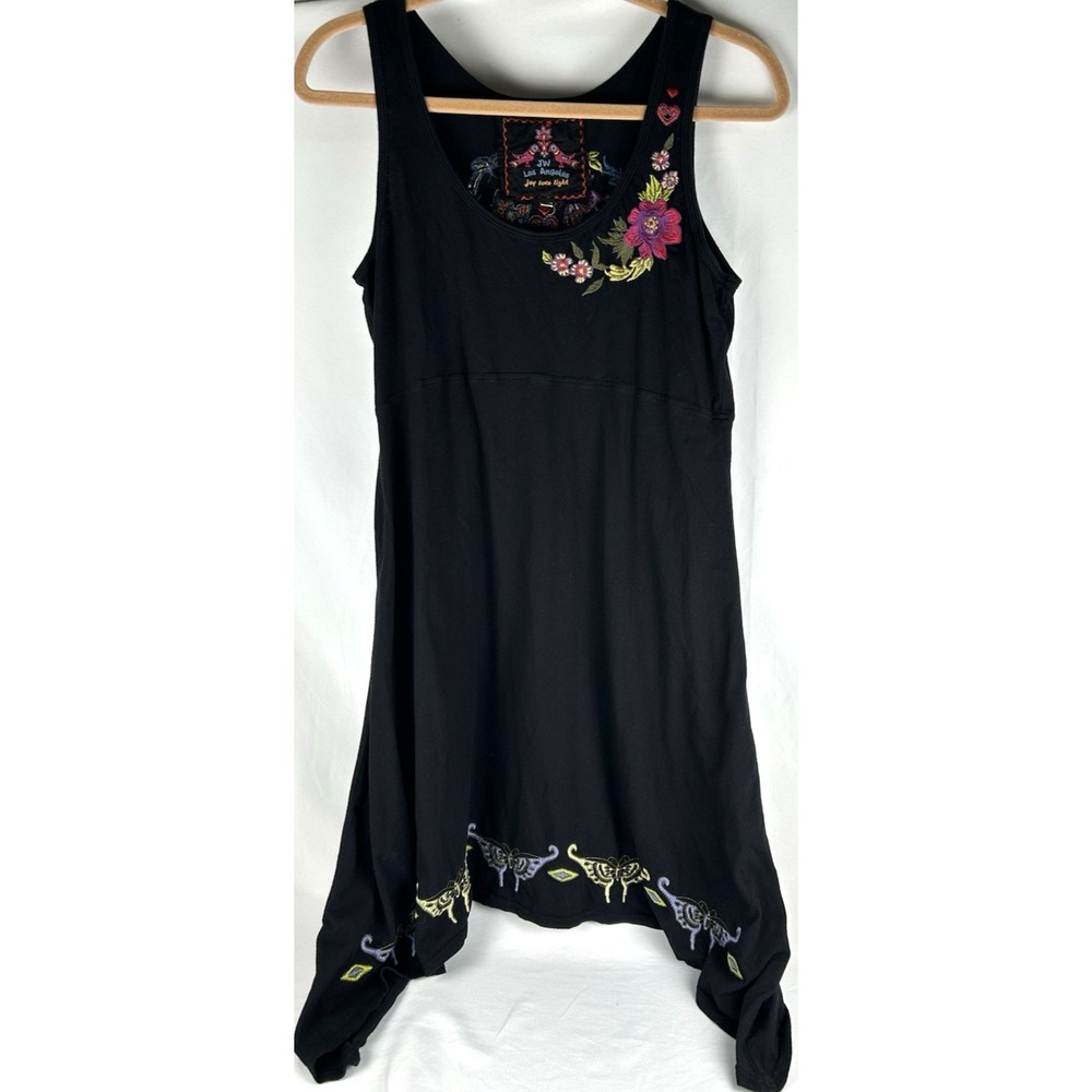 Johnny Was Black Embroidered Floral Butterfly Tank Tunic Dress Sz M Asymmetrical